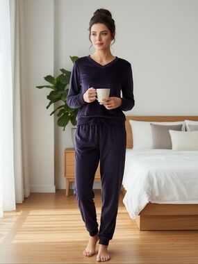 NWOT Honeydew Deep Plush Purple Lounge Pajama Set Silky Soft – Size Small